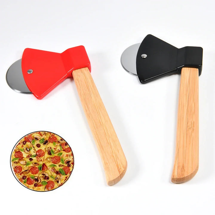 Axe Bamboo Handle Pizza Cutter - Rotating Blade Kitchen Tool for Effortless Pizza Slicing