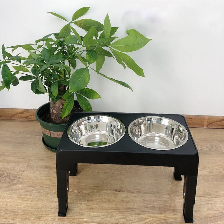 Adjustable Elevated Dog Feeder with Double Stainless Steel Bowls – Perfect for All Dog Sizes