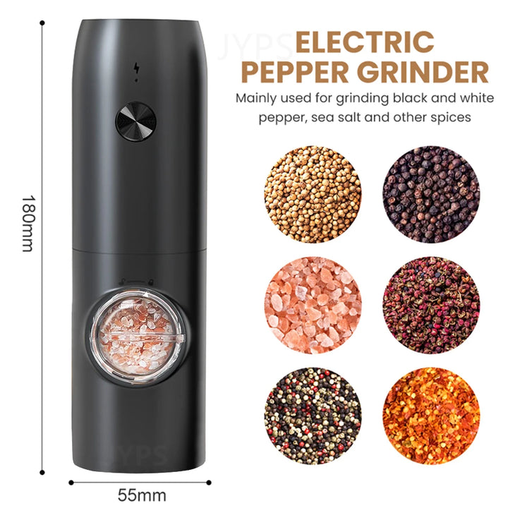 Automatic Pepper Grinder - USB Rechargeable Salt & Pepper Mill with Adjustable Coarseness and LED Light