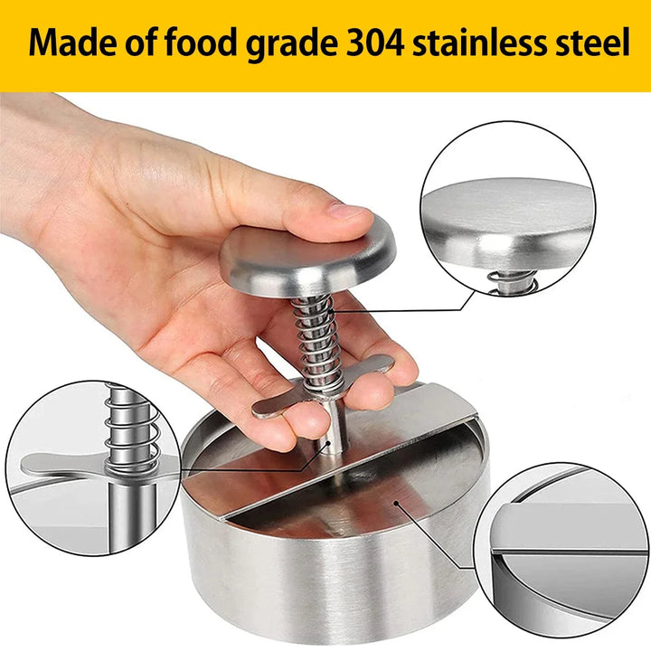 Stainless Steel Hamburger Press - Non-Stick Patty Maker for Perfect Burgers and Meat Patties