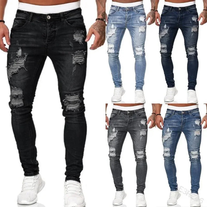 Men's Ripped Skinny Jeans – Casual Slim Fit Denim