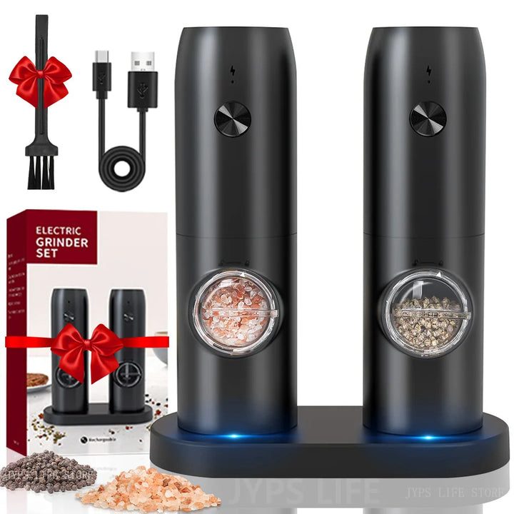 Automatic Pepper Grinder - USB Rechargeable Salt & Pepper Mill with Adjustable Coarseness and LED Light