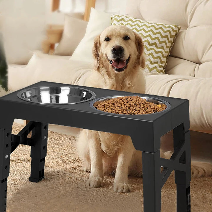 Adjustable Elevated Dog Feeder with Double Stainless Steel Bowls – Perfect for All Dog Sizes