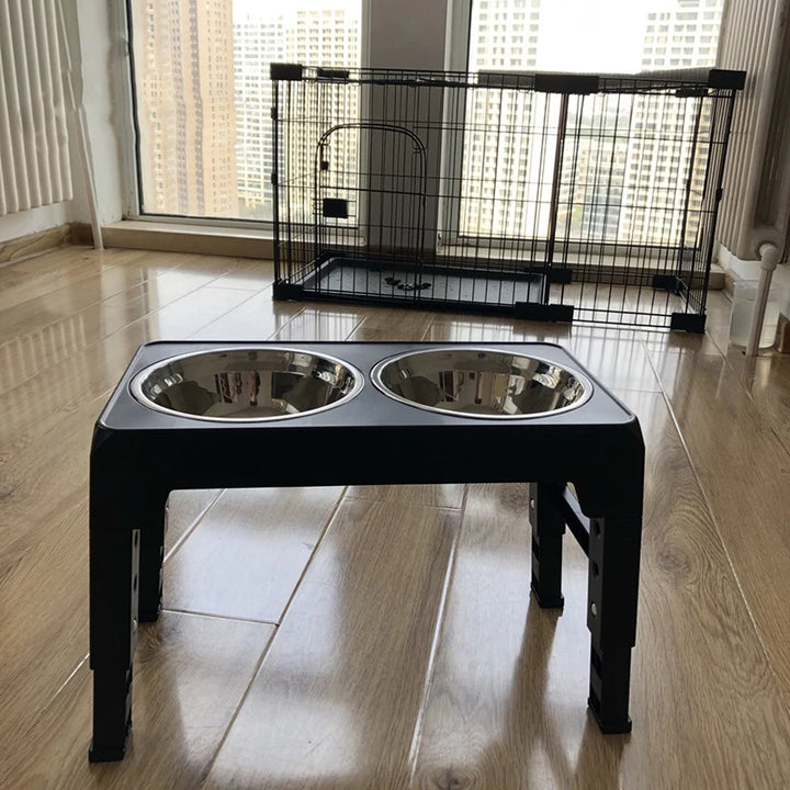 Adjustable Elevated Dog Feeder with Double Stainless Steel Bowls – Perfect for All Dog Sizes