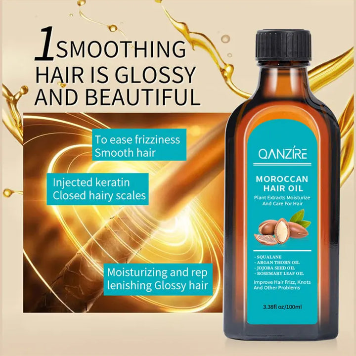 Moroccan Argan Oil Hair Serum - Moisturizing Treatment for Dry, Damaged, Coarse Hair, Fast Repair & Soft Nourishment